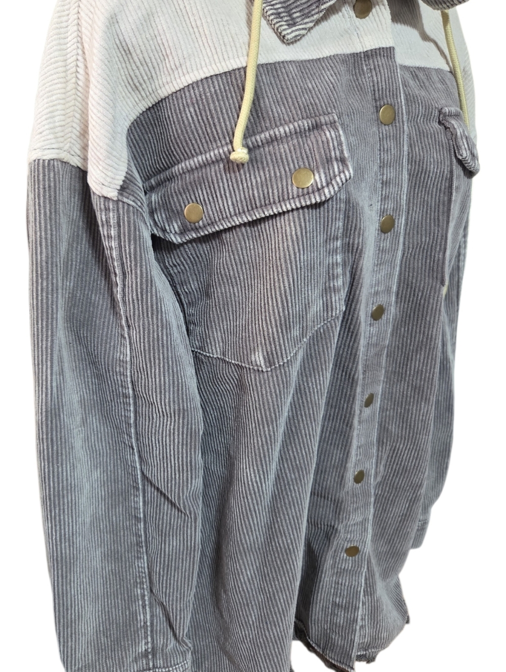 Unbranded Corduroy Hooded Shacket Gray Cream XL - Picture 4 of 7